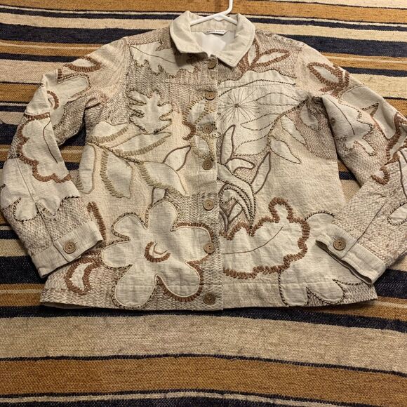 Laura Ashley Silk Blend Embellished Lined Blazer Jacket Women Button-Up Cottage - Picture 1 of 6